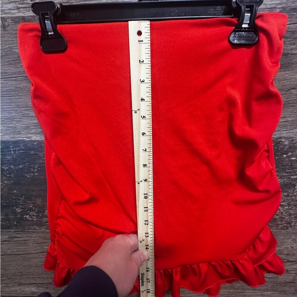 Red Ruched Ruffled Mini Pencil Skirt Size Medium - Picture 4 of 7